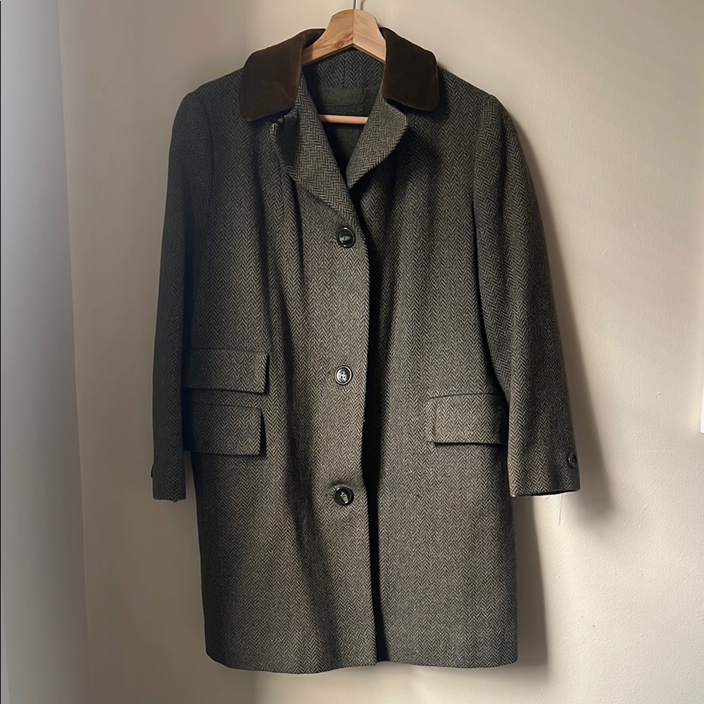 Green Vintage Herringbone Union Coat SMALL Free People